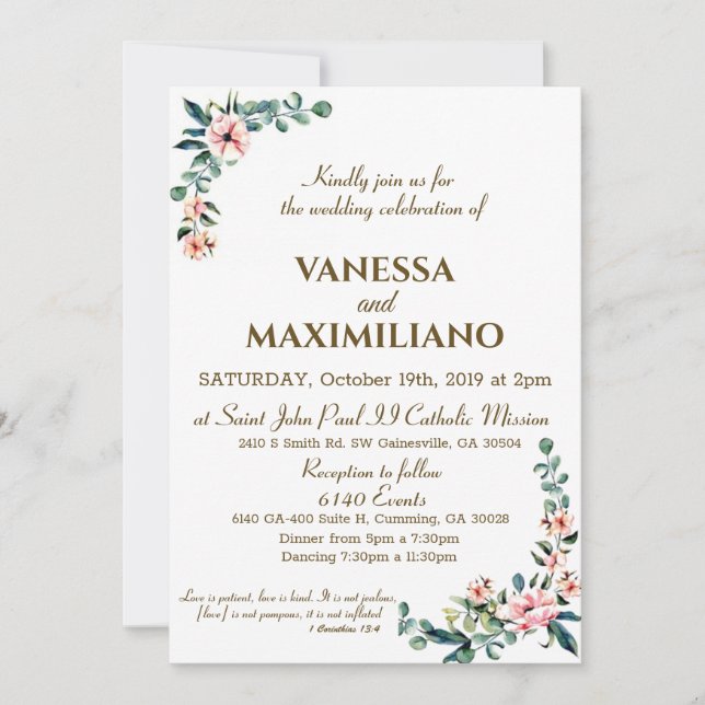 Blush Florals Faire-part de mariage version anglai (Devant)