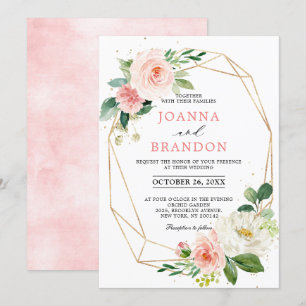 Blush Florals Gold Moderne geometrische Rahmen Hoc Einladung