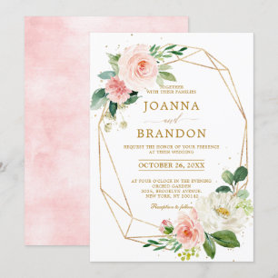 Blush Florals Gold Moderne geometrische Rahmen Hoc Einladung