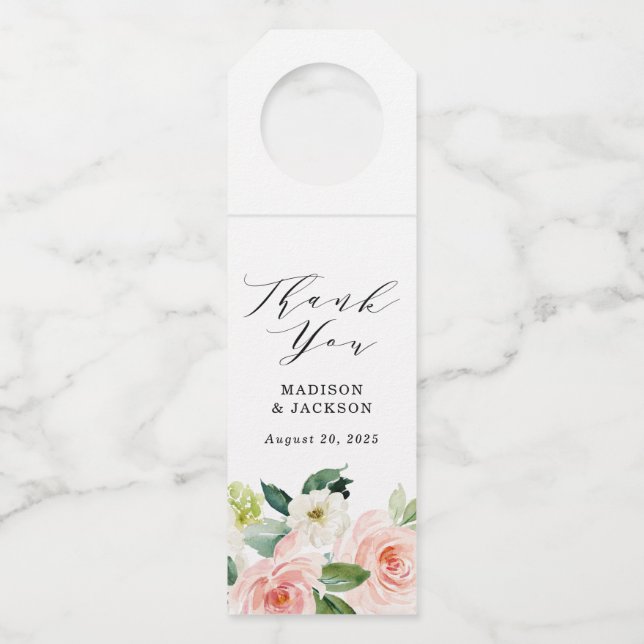 Blush Florals | Personalisierte Hochzeit Flaschenanhänger (Vorderseite)