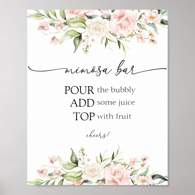 Blush Florals und Greenerity Mimosa Bar Sign Poster (Vorne)