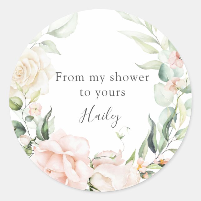 Blush Florals und Greenery Brautparty Runder Aufkleber (Vorderseite)