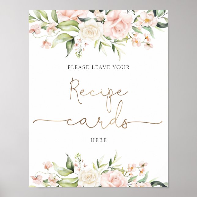 Blush Florals und Greenery Rezept Cards Zeichen Poster (Vorne)