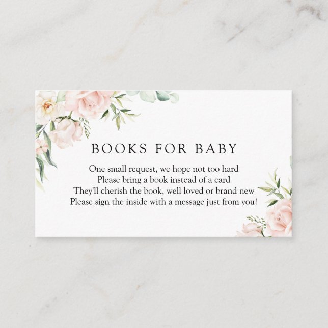 Blush Florals und Grünbücher für Baby Enclosur Begleitkarte (Vorderseite)