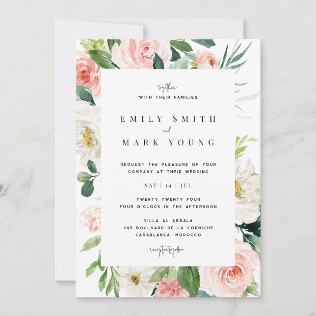 Blush Florals Wedding Einladung (Vorderseite)