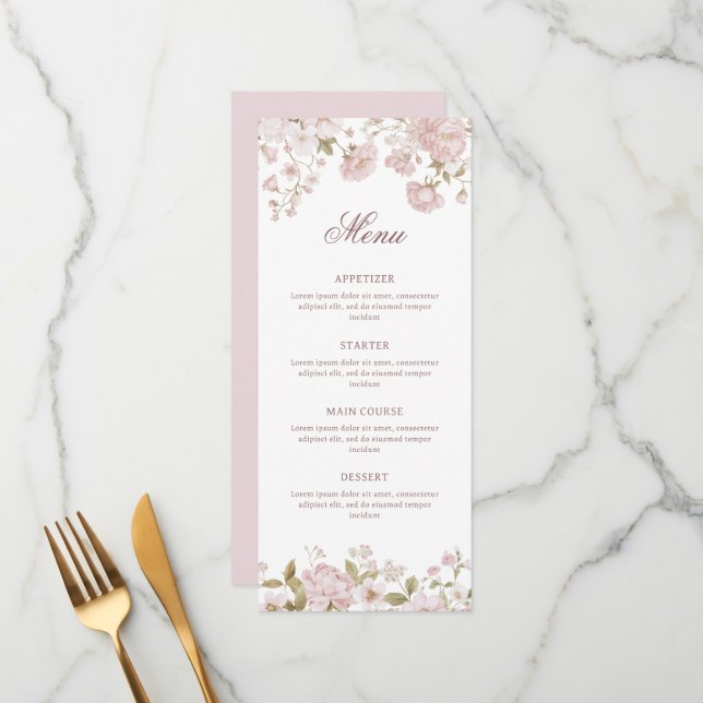 Blush Flowers Klassisches Menü Menükarte (Vorderseite/Rückseite Beispiel)