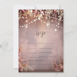 Blush Flowers String Lights Wedding RSVP   Einladung