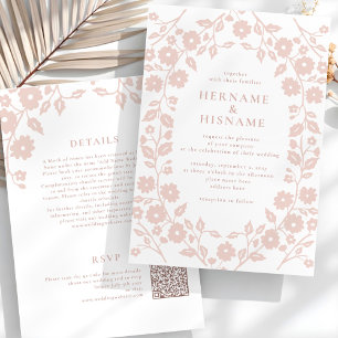 Blush Folk Floral QR UAWG All-in-One Hochzeit Einladung