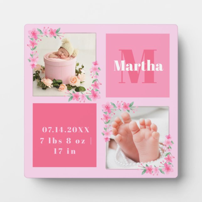 Blush Foto Begrüßung des Neugeborenen-Mädchen Gebu Fotoplatte (Vorderseite)