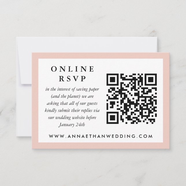 Blush Frame Wedding QR Code Online RSVP Card Karte (Vorderseite)
