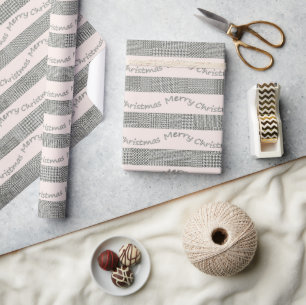 Blush Frohe Weihnachten Houndstooth Schrift Geschenkpapier