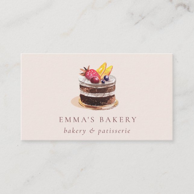 BLUSH FRUIT FLORAL CAKE PATISSERIE CUPCAKE BAKERIE VISITENKARTE (Vorderseite)