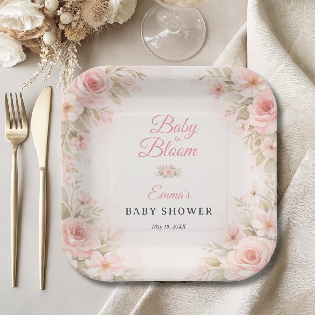 Blush Garden Baby in Bloom Pink Floral Pappteller (Von Creator hochgeladen)