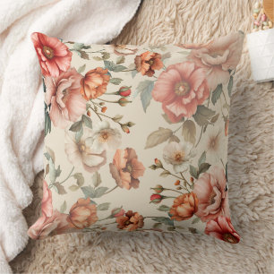 Blush Garden Bloom   Vintager Blumenwirbel Kissen