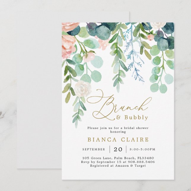 Blush Garden Bridal Dusche Einladung (Vorne/Hinten)