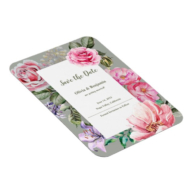 Blush Garden Floral Wedding Save the Date Magnet (Rechte Seite)