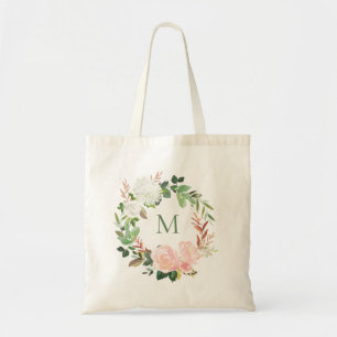 Blush Garden Floral Wreath Monogram Tragetasche
