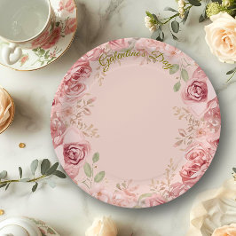 Blush Garden Roses Galentine Brunch Table Florals Pappteller