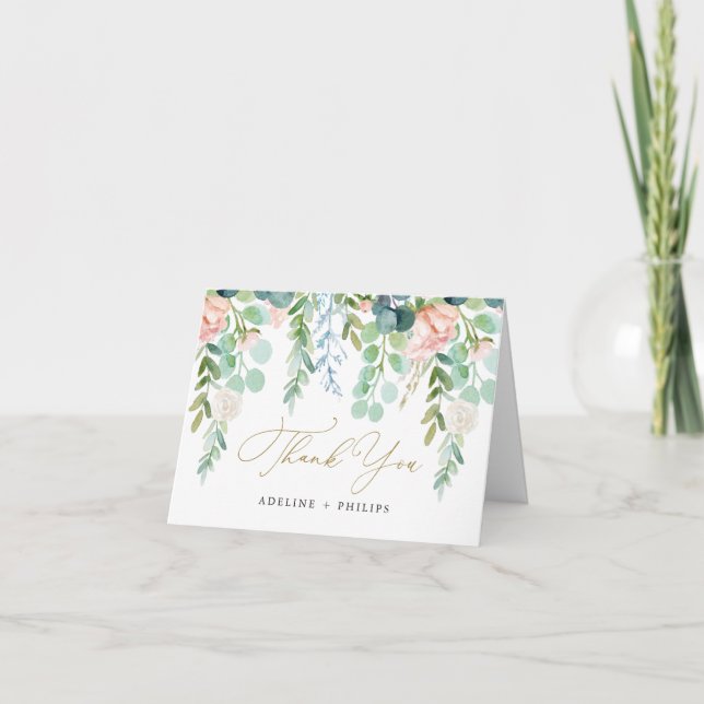 Blush Garden Wedding Dankeschön Card Dankeskarte (Vorderseite)