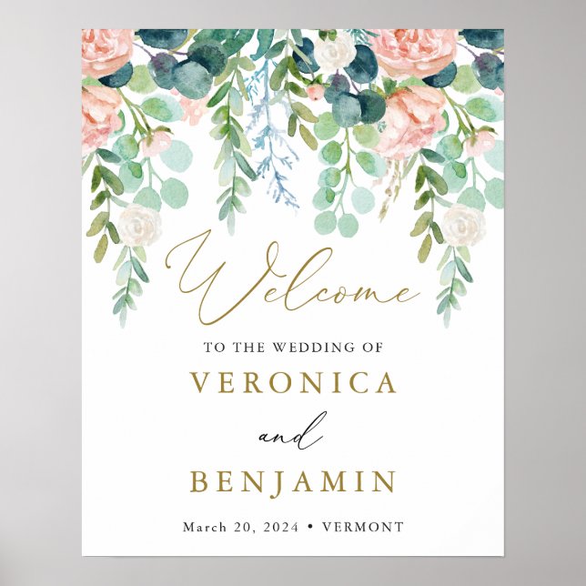 Blush Garden Wedding Willkommenszeichen Poster (Vorne)