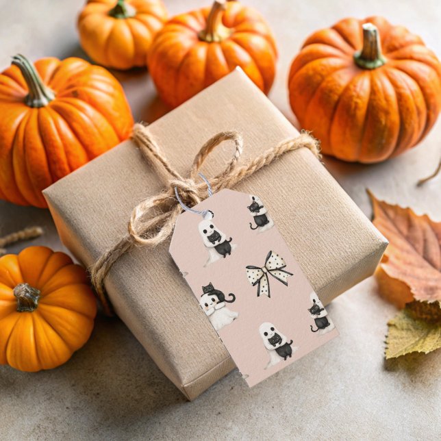 Blush-Geister, die Cats-Geschenktasten halten Geschenkanhänger (Blush Cats and Ghosts Gift Tags)