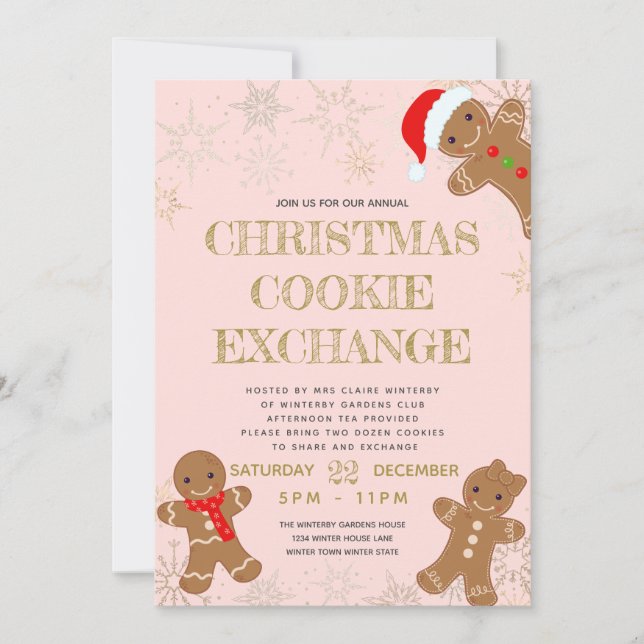 Blush Gingerbrot Weihnachtskochbörse Einladung (Vorderseite)