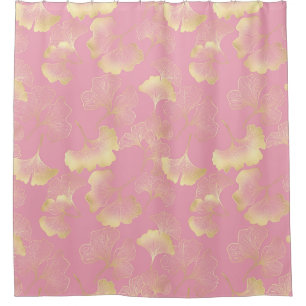 Blush Ginkgo Luxe – Gold Botanical auf Rosa (1) Duschvorhang