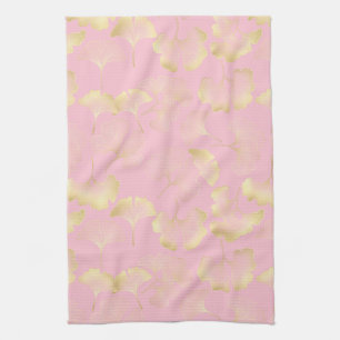 Blush Ginkgo Luxe – Gold Botanical auf Rosa (5) Geschirrtuch
