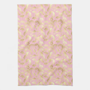 Blush Ginkgo Luxe – Gold Botanical auf Rosa (6) Geschirrtuch