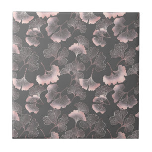 Blush Ginkgo Luxe – Gold Botanical auf Schwarz (10 Fliese