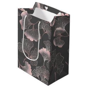 Blush Ginkgo Luxe – Gold Botanical auf Schwarz (7) Mittlere Geschenktüte