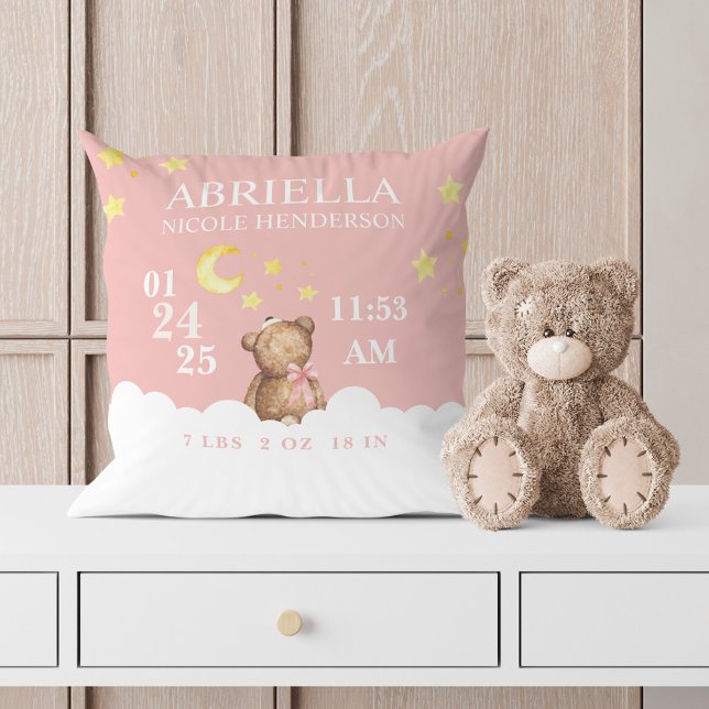Blush Girl Teddy Bear Birth Stats Kinderzimmer Pil Kissen (Von Creator hochgeladen)