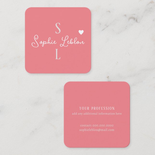 Blush Girly Calligraphy Romantic Monogram Quadratische Visitenkarte (Vorne/Hinten)