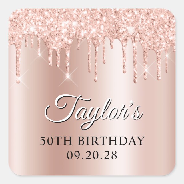 Blush Glitter Drips Rose Gold Ombre Drop Shadow Quadratischer Aufkleber (Vorderseite)
