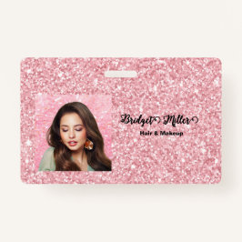 Blush Glitter hair salon elegant script photo Ausweis