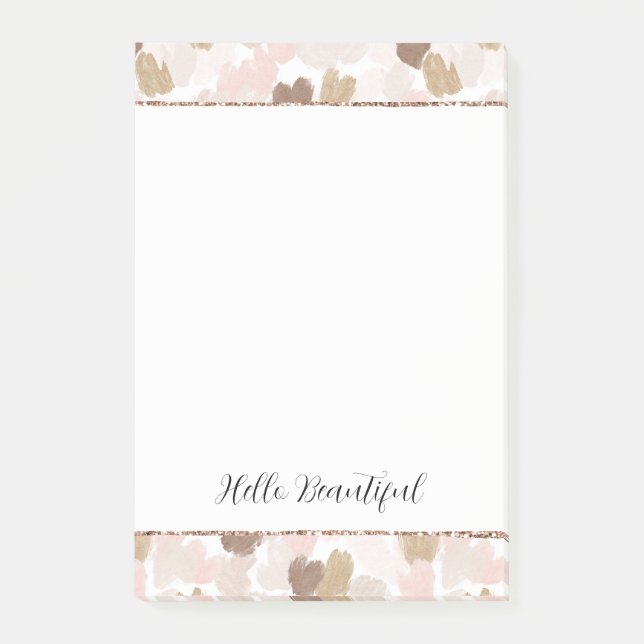 Blush Glitter Pink Cream Brown Hearts Post-it Klebezettel (Vorderseite)