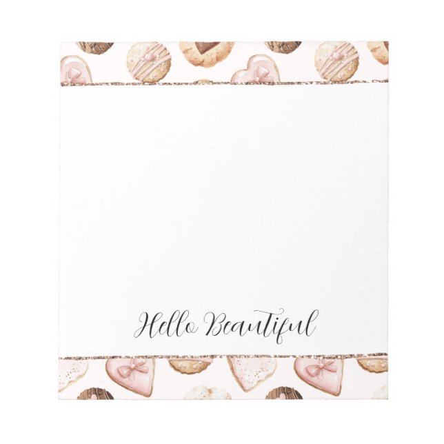 Blush Glitter Pink Cream Brown Hearts Treats Notizblock (Vorderseite)