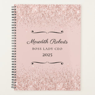 Blush Glitzer Boss Lady CEO Personalisiert 2025 Planer