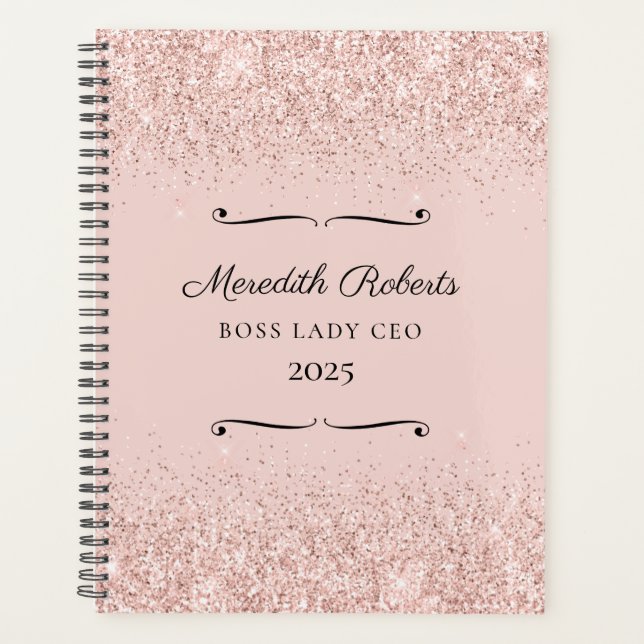 Blush Glitzer Boss Lady CEO Personalisiert 2025 Planer (Vorderseite)