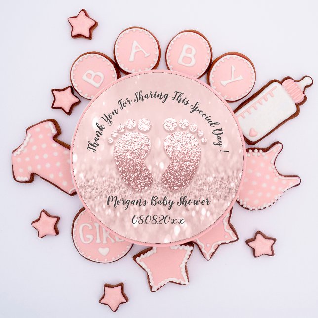 Blush Glitzer Feet Baby Dusche Gefallen Vielen Dan Runder Aufkleber (Blush Glitter Feet Baby Shower Favor Thank You Classic Round Sticker)