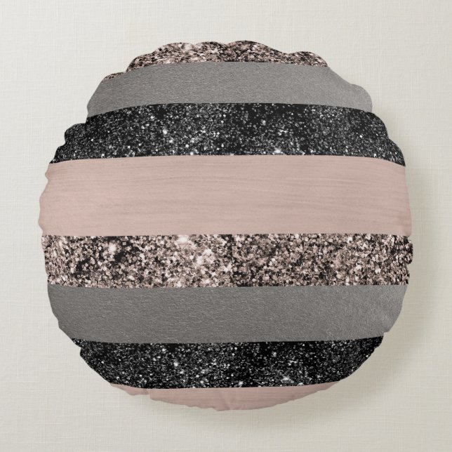 Blush Glitzer Glam Streifen #1 #gliny Rundes Kissen (Vorderseite)
