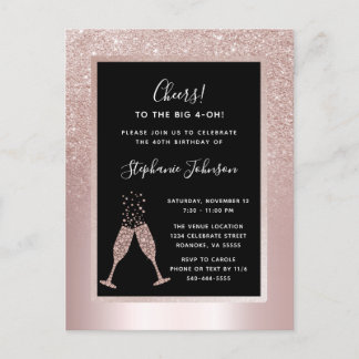 Blush Glitzer Ombre 40. Geburtstag Party Einladungspostkarte