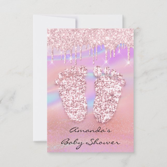 Blush Glitzer Tropfen Rose Blue Baby Dusche Feet Einladung (Rückseite)