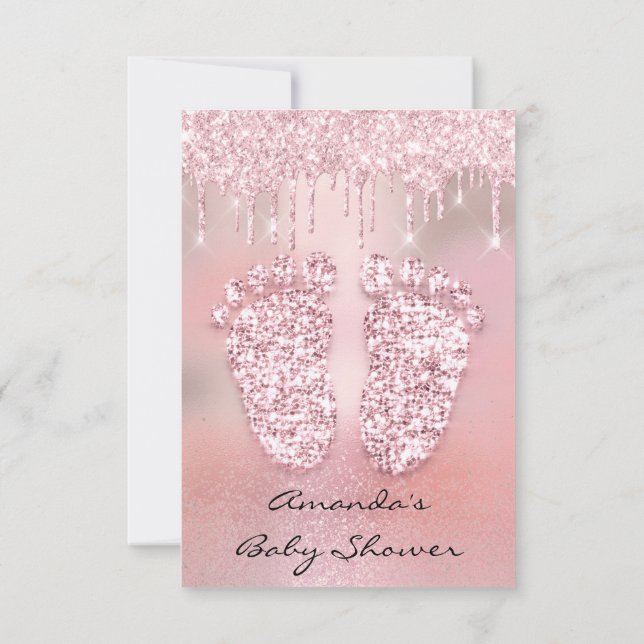 Blush Glitzer Tropfen Rose Gold Baby Dusche Feet Einladung (Rückseite)