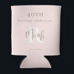 Blush & Gold 40. Geburtstag Party II Dosenkühler<br><div class="desc">40. Geburtstag Frau kann kälter werden. Neuer Nachname Initial. Name & Datum. Rose und Gold. elegant.</div>
