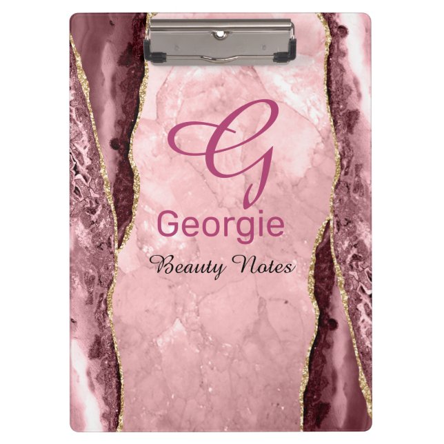 Blush & Gold Agate Klemmbrett (Vorderseite)