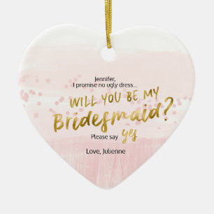 Blush & Gold Aquarell Wirst du meine Brautjungfer  Keramik Ornament