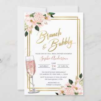 Blush Gold Blumenbrunch und Brautparty Einladung
