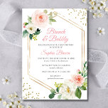 Blush Gold Blumenbrunch und Brautparty Einladung<br><div class="desc">Hübsche und elegante vergoldete Glitzer rösteln rosa blühende Blätter Weißer Brunch und Bubbly Bridal Dusche Einladung mit geometrischem goldenen Rahmen und goldenen Glitzer. Das moderne botanische Brautparty mit Blumenbrunch lädt zu einem Bouquet mit sanften pastellfarbenen Rose und Pionieren in den Farbtönen Rosa, Smaragdgrün, Elfenbeinweiß und üppig grünen Blätter ein. Persönlich...</div>