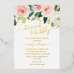 Blush Gold Blumenbrunch und Brautparty Folieneinladung